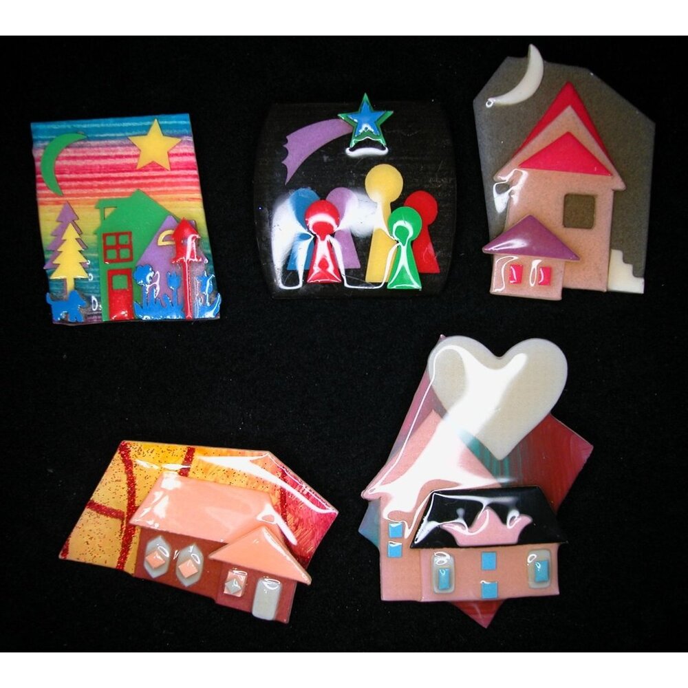 Lucinda Yates House Pins 1980's Set of Five